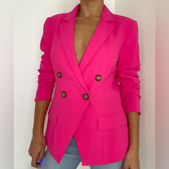 Bar III Jackets & Blazers - BAR III Womens Pink Pocketed Double Breasted Blazer